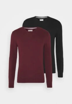 Pier One 2PACK - Strickpullover - Black/bordeaux -Modegeschäft für Herren 1401fde1674b40a68d7e1288645f8b9b
