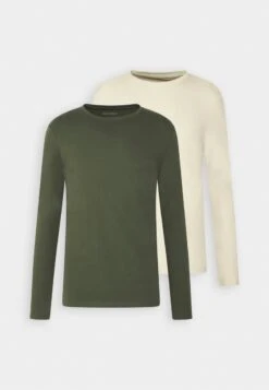 Pier One 2 PACK - Langarmshirt - Off-white/dark Green -Modegeschäft für Herren 9c9be42cf4404e85bbbe9c7022e4cedf