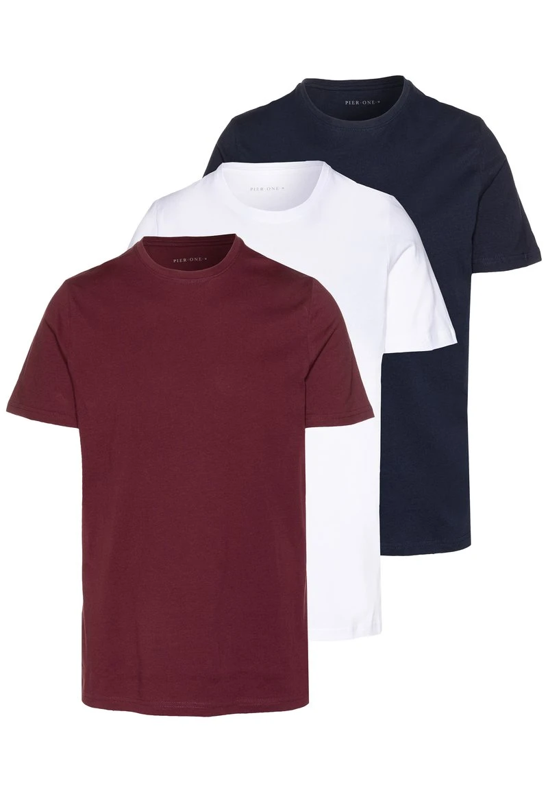 Pier One 3 PACK - T-Shirt Basic - White/dark Blue/red 3 Pier One 3 PACK - T-Shirt Basic - White/dark Blue/red